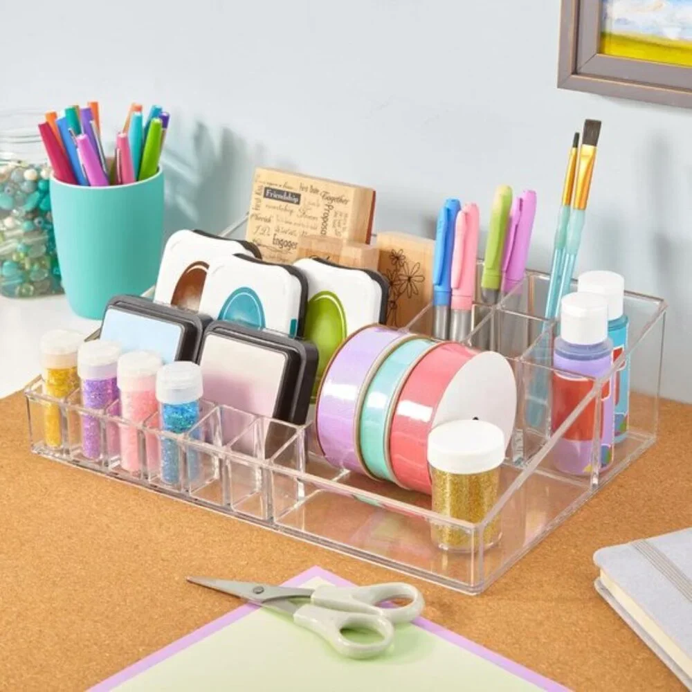 New Audrey Clear Makeup Organizer with 15 Compartments for Brushes & Palettes
